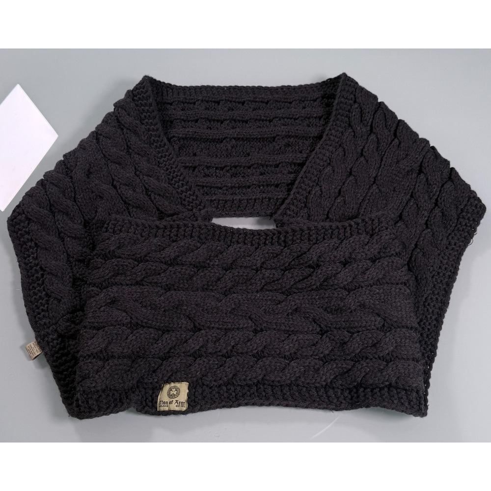 Man Of Aran Ireland Charcoal Gray Cable Knit 100% Arcylic Snood Cowl Scarf